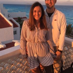 White and black stripped long sleeve romper